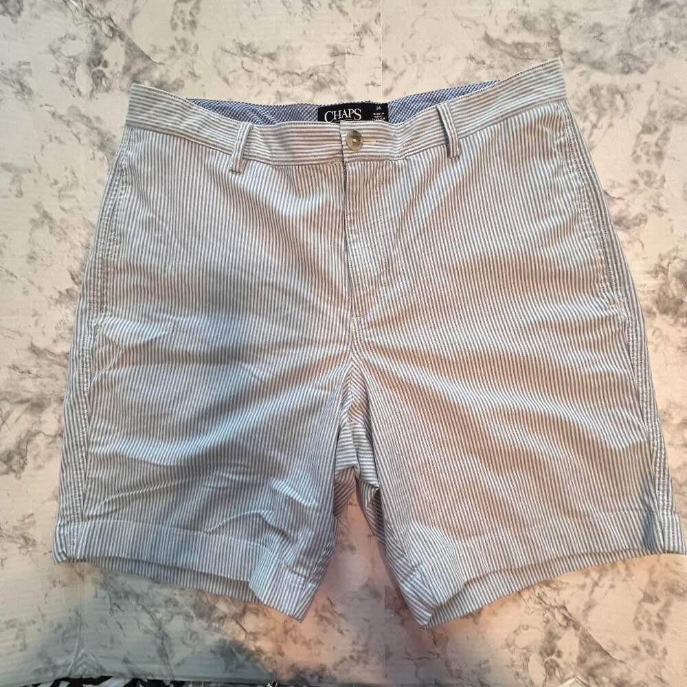 Mens CHAPS Stretch Shorts Size 34 Pre-owned Blue/White Striped‎ Summer